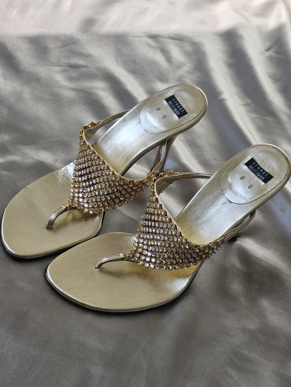 Stuart Weitzman Gold Crystal-Embellished Heeled Sandals